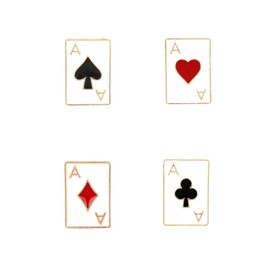 4 pcs Playing Card Enamel Lapel Pin Poker Playing Hand Cards Brooch Pin Playing Cards Brooch (White Poker)