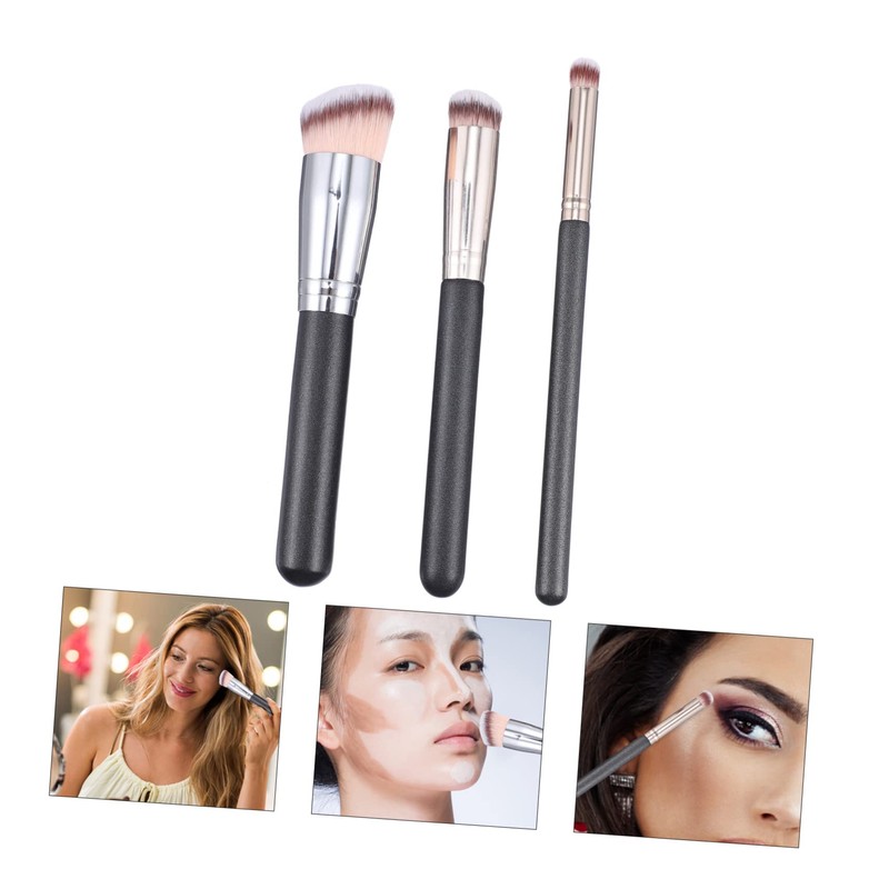 WOONEKY Essential Makeup Tools 1pc Foundation Brush 2pc Concealer Brushes