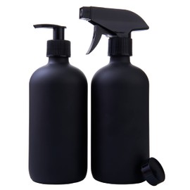 Focus Nutrition Black Boston Round Glass Bottles, 16oz | Glass Spray Bottle & Soap Dispenser | Reusable for Cleaning & More | Set of 2