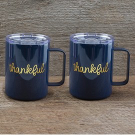 Cambridge Silversmiths Thankful Set of 2 16oz Navy Insulated Coffee Mugs, 0