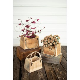My Swanky Home Rustic Recycled Wood Handbag Tote Planter Set of 3 Vintage Style Storage Pot