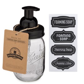 Jarmazing Products - Dispensador de jabón espumoso en frasco mason – Negro, con frasco mason Ball de 473.18 ml, Negro, 1