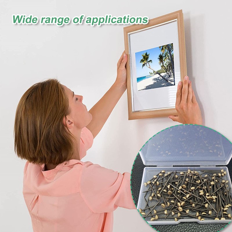 Picture Pins, 60PCS Picture Nails Pins for Hanging Pictures Brass