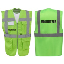 Volunteer Superior Zipped Hi Vis Vest High Visibility Safety Waistcoat Pockets Reflective Bands Event Staff, Event Support, 12 Colour Options, Brook Hi Vis (Lime Green, Medium)