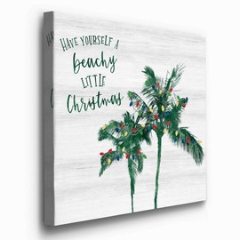 Renditions Gallery Christmas Palm Trees Wall Art, Winter Artwork, Ocean & Beach Theme, Cute & Colorful, Premium Gallery Wrapped Canvas Decor, Ready to Hang, 24 in H x 24 in W, Made in America