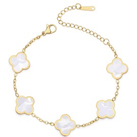 iGenztech (Sturdy Version) 18K Gold Plated Bracelets for Women Men (Double Sided) Four Leaf Clover Cute Trendy Lucky Braclet (Adjustable) Fit Wrist Within 8 Inch, Gold White Black Green Blue Red Pink