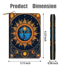 stmedazm Credit Card Holder Wallets for Women, RFID Blocking Small Leather Card Case Wallet with Zipper Accordion Wallets, Mysterious Boho Sun and Moon