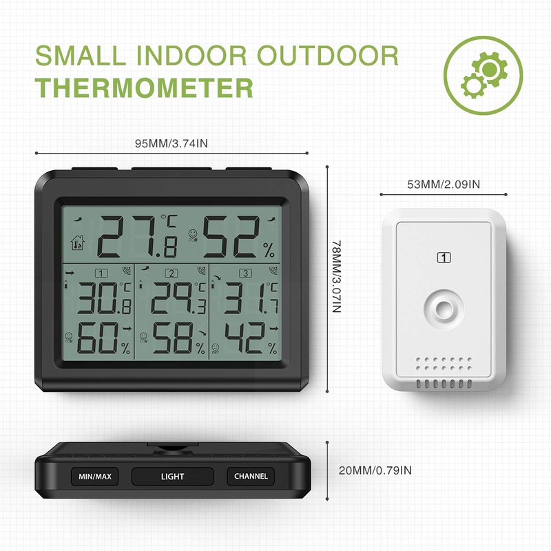 KeeKit Indoor Outdoor Thermometer, Temperature Humidity Monitor with 3 Wireless