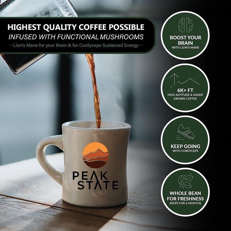 Peak State Brain Sustain Coffee with Benefits, Light Roast –