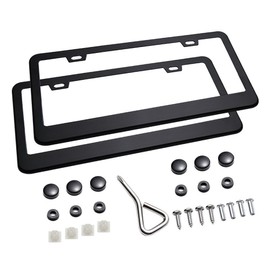 Ohuhu License Plate Frame with Screw Caps: 2Pcs Licenses Plates Frames Car Licenses Plate Covers Holders for US Vehicles (Black - 2 Holes)