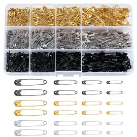 540 Pcs Safety Pins Assorted, Clothes Safety Pins Small Medium Large Size for Arts Crafts Sewing Clothing Arts, Gold Silver Black, 19mm, 22mm, 28mm, 38mm