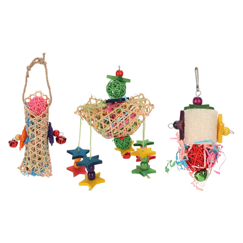 3pcs Parrot Shredding Chew Toy Bamboo Net Rattan Loofah Bird