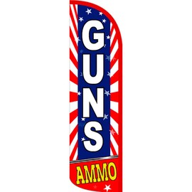 GUNS AMMO (Starburst) Windless Feather Flag, FLAG ONLY No Hardware (11.5' Tall x 3' Wide)