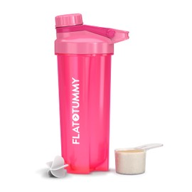 Flat Tummy Protein Shaker Bottle with Powder Storage - Pink Blender Bottle Shaker 20oz - Protein Mixer with Protein Shaker Ball - Cute Shaker Bottle for Women - Preworkout Bottle