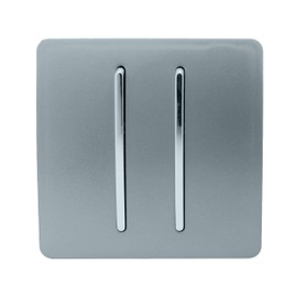 Trendi Switch 2 Gang 1 Way Artistic Modern Glossy 10 Amp Rocker Tactile Light Switch Cool Grey, ART-SS3CG