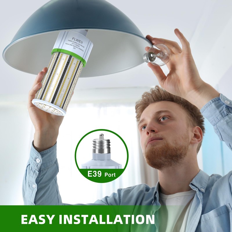 FLWEII LED Corn Light Bulb, 208-480V 100W E39 Mogul Base
