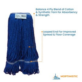 Moptimistic 16oz Looped Yarn Floor Mop Head | Pack of 3 | Blue Color Mop Head Replacement | Durable & Economical | for Home, Industrial and Commercial Use