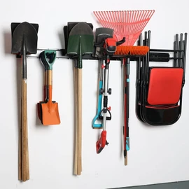 Wallmaster Garage Storage Organization Wall Mount, Garden Tool Rack Organizer Heavy Duty Folding Chair Hangers with 12 Adjustable Hooks 96inch Tracks Max Load 530lb