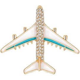 chenxiaonan Crystal Rhinestone Airplane Enamel Pin White Blue Aeroplane Brooch Pin Cute Plane Brooch Pin Dress Suit Tie Accessories Aviator Lover Gift, Metal