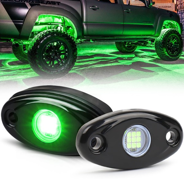 POVTOR - Luces LED de roca, 2 cápsulas, luces verdes todoterreno, impermeables, IP68, kit de luz subterránea, compatible con camiones, camionetas, coches, ATV, UTV, SUV, motocicleta, barco