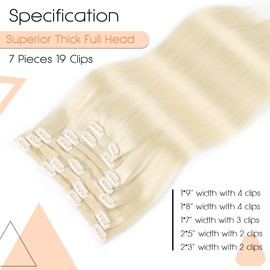 VINBAO Double Drawn Clip in Hair Extensions Rallonge Cheveux Humain Extension Soft Remy Clip in Human Hair Color 60 Platinum Blonde 20 Inch 160 Gram 7 Pcs No Shedding No Tangle Clip in Hair Extensions (7C#60-20Inch)