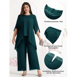 Hanna Nikole 2 Piece Outfits Women Plus Size Mother of The Bride Outfits Chiffon 2 Pieces Formal Wedding Guest Set Festival Outfit Elegant Outfits High Waist Cotail Evening Suits Dark Green