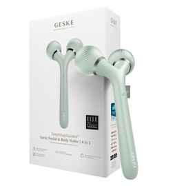 GESKE SmartAppGuided™ Sonic Facial & Body Roller 4 in 1 Derma Roller Device for Face and Body Dermaroll Professional Face Roller Tightens and Defines Body and Face