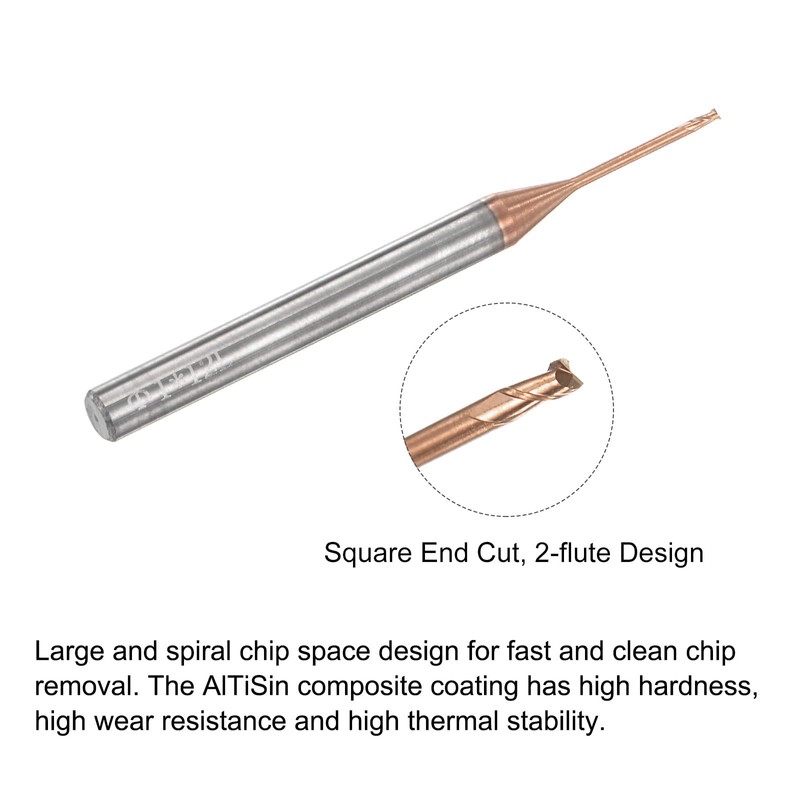 sourcing map Square Nose End Mill, 1mm Solid Carbide AlTiSin