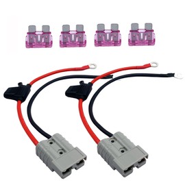 2 Pcs 600V 50Amp Battery Cables Quick Connectors,10 Guage 1.15 Ft Battery Cables with O Ring and Fuses for Battery Power Transfer