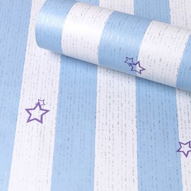 Yifely SimpleLife4U Self-Adhesive Shelf Liner Removable Furniture Paper for Covering Old Dresser Drawers, Blue Stripe Stars, 17.7 Inch by 9.8 Feet
