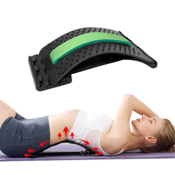 Back Stretcher, Back Massager for Bed, Chair and Car, Multi-Level Lumbar Support, for Pain Relief of Lower and Upper Muscles, Back Stretcher Device (Green)