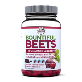 Country Farms Bountiful Beets Gummies, Circulation Superfood, Promotes Energy and Endurance, Nitric Oxide Booster, 30 Servings, White, 60 Count