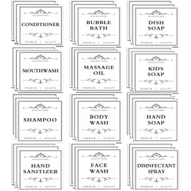 36 etiquetas impermeables impresas para botellas de champú y acondicionador, dispensador de jabón de baño, etiquetas adhesivas de organización, color blanco