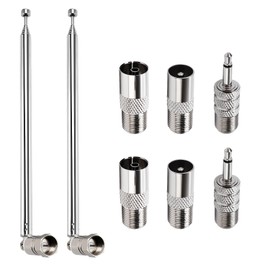 VooGenzek 2 PCS 75cm 7-Section Telescopic DAB Radio Aerial Antenna, FM Aerial Indoor Antenna 75 Ohm, F Type Male Plug Connector ​with 6 Adapters, for Table Top Radio, HiFi AV Stereo Receiver System