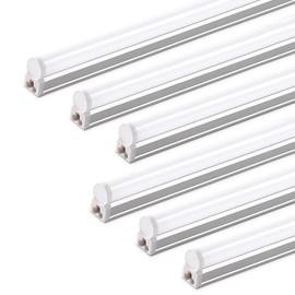 (Pack of 6) Barrina LED T5 Integrated Single Fixture, 2FT, 6500K (Super Bright White), Utility Shop Light, Ceiling and Under Cabinet Light, ETL Listed, Corded Electric with Built-in ON/Off Switch