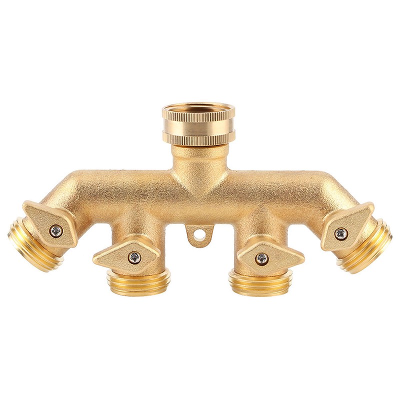 Brass Garden 4-Way Hose Splitter Hose Adapter Ball Valve Water