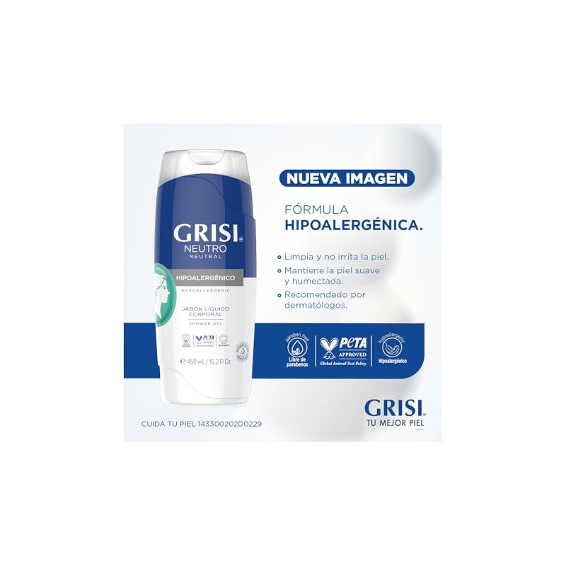 Grisi Shower Gel Neutro Hypoallergenic Body Wash, 450 ml