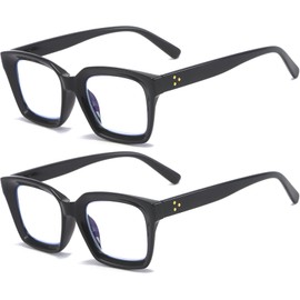 REAVEE 2 Pack Oprah Style Oversized Reading Glasses for Women Men Blue Light Blocking, Ladies Stylish Retro Square Large Computer Readers (Black/Black 2.75x)