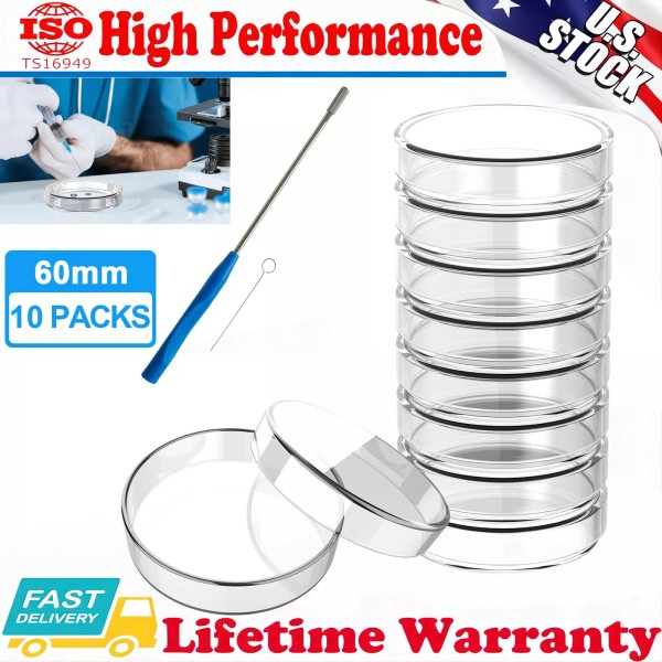 eLabPal 10x 60mm Glass Petri Dish with Lids High Borosilicate