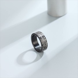 Adreamz 8mm Mens Black Spinner Ring Lasered Computer Circuit Board Pattern Ring Spinner Fidget Anxiety Ring for Men Anxiety Black Stainless Steel Ring For Men Programmer Wedding Ring 13