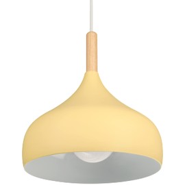 iDEGU Pendant Lamp Retro 24 cm Pendant Light Modern Scandinavian E27 Ceiling Light Made of Metal Wood Pendant Light for Bedroom Dining Room Kitchen Living Room (Light Yellow, Pack of 1)