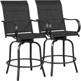 Yaheetech 2 Piece Patio Swivel Bar Stools Texteline Bistro Chairs with High Back/Armrest/Footrest, All Weather Padded Seating Outdoor Furniture Height Outdoor Chairs for Outside, Lawn & Garden