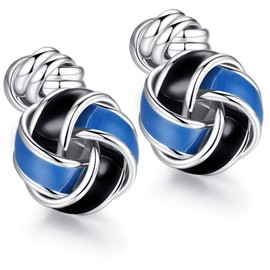 HONEY BEAR Knot Cufflinks - Stainless Steel for Men's Shirt Wedding Business Gift (Blue with Black)