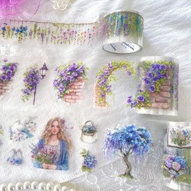 Flower Tapes for Scrapbook Accessories, Scrapbooking Accessories Stickers Set, 3 Rolls Pre-Cut PET Plant Washi Tape Stickers Set for Bullet Journal, Scrapbooking, DIY Crafts, Painting (The Wisteria