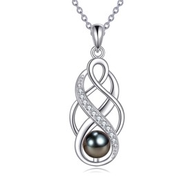 AXELUNA 7mm Black Pearl Celtic Necklace S925 Sterling Silver for Women, Anniversary Irish Celtic Knot Jewelry Present for Wife, Birthday Gifts for Women