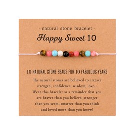 YELUWA 10th Birthday Gifts for Girls, Birthday Bracelets for Her, 10th Birthday Gifts for Her, Natural Bead Bracelets for Teen Girls Sister Best Friend Daughter Granddaughter Niece with Birthday Card