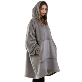 Good Nite Blanket with Sleeves for Women and Men, Sherpa Cuddly Blanket, Portable Blankets, Adult Cosy Sweater, Portable Warm Blankets, Oversized Hoodie with Pockets, Grey (80 x 85 cm)