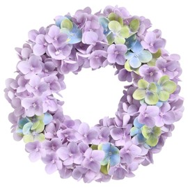 16 Inch Hydrangea Wreath, Spring Wreath 2Color Hydrangea Wreath Spring Wreath for Front Door Indoor Wreath SArtificial Handmade Wreath with Green Leaves for Door Window Wall Decor