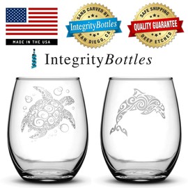 Integrity Bottles Choose your Set of 4 Sea Life Stemless Wine Glass Set