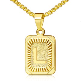 OIDEA Necklace with Letter A-Z, Silver Gold, Charm, for Men/Women, A-Z Letter Pendant, Rectangle Dog Tag Chain, Stainless Steel Wheat Chain, Jewellery Gift for Men and Women, Stainless Steel